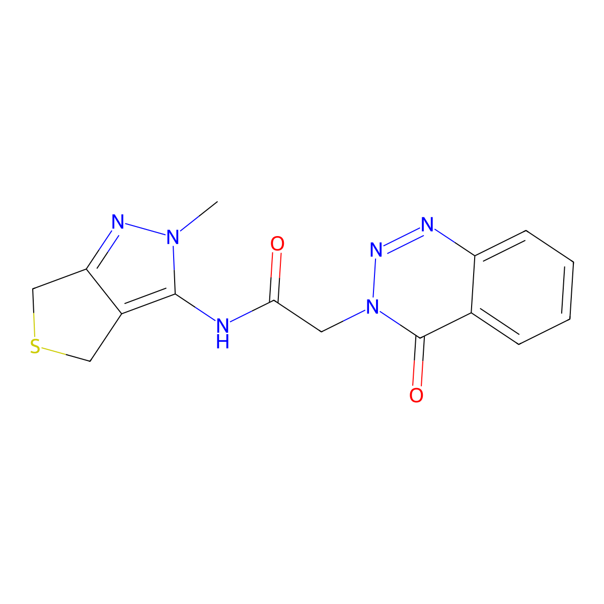 N-(2-methyl-2,6-dihydro-4H-thieno[3,4-c]pyrazol-3-yl)-2-(4-oxo-1,2,3-benzotriazin-3(4H)-yl)acetamide molecular structure, CAS 1282099-74-4