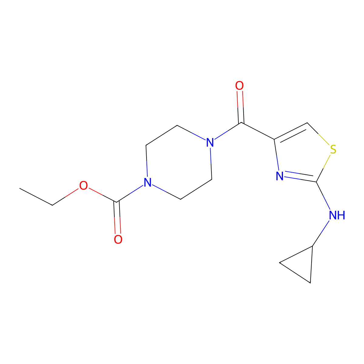 Ethyl 4-{[2-(cyclopropylamino)-1,3-thiazol-4-yl]carbonyl}piperazine-1-carboxylate molecular structure, CAS 1282099-80-2