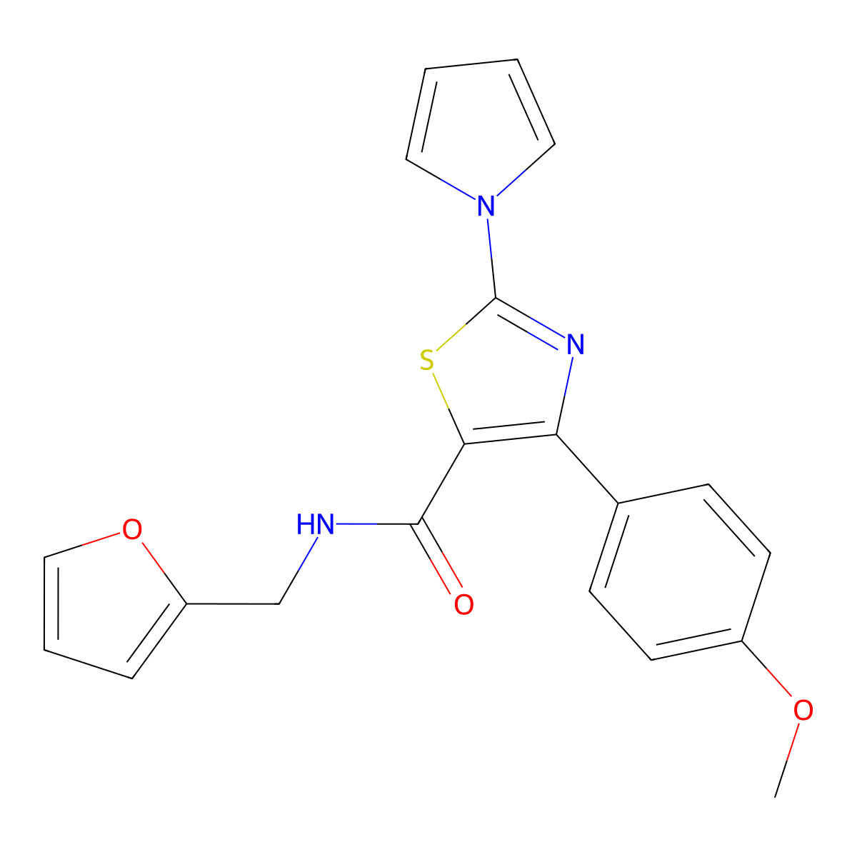 N-(furan-2-ylmethyl)-4-(4-methoxyphenyl)-2-(1H-pyrrol-1-yl)-1,3-thiazole-5-carboxamide molecular structure, CAS 1282099-95-9