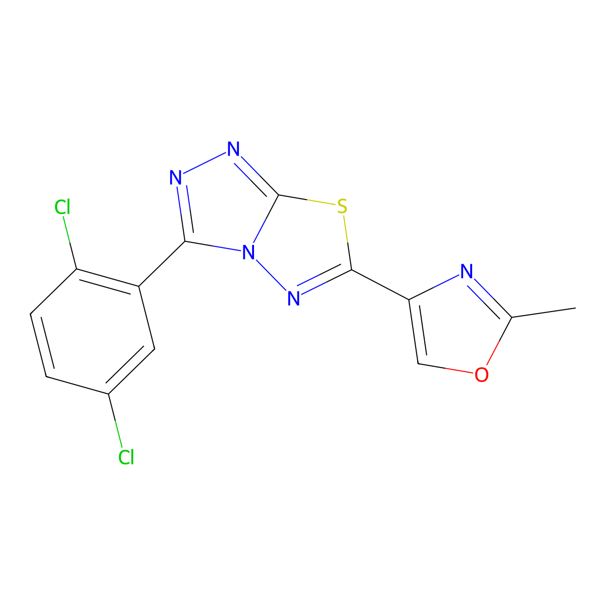 4-(3-(2,5-Dichlorophenyl)-[1,2,4]triazolo[3,4-b][1,3,4]thiadiazol-6-yl)-2-methyloxazole molecular structure, CAS 1282100-13-3