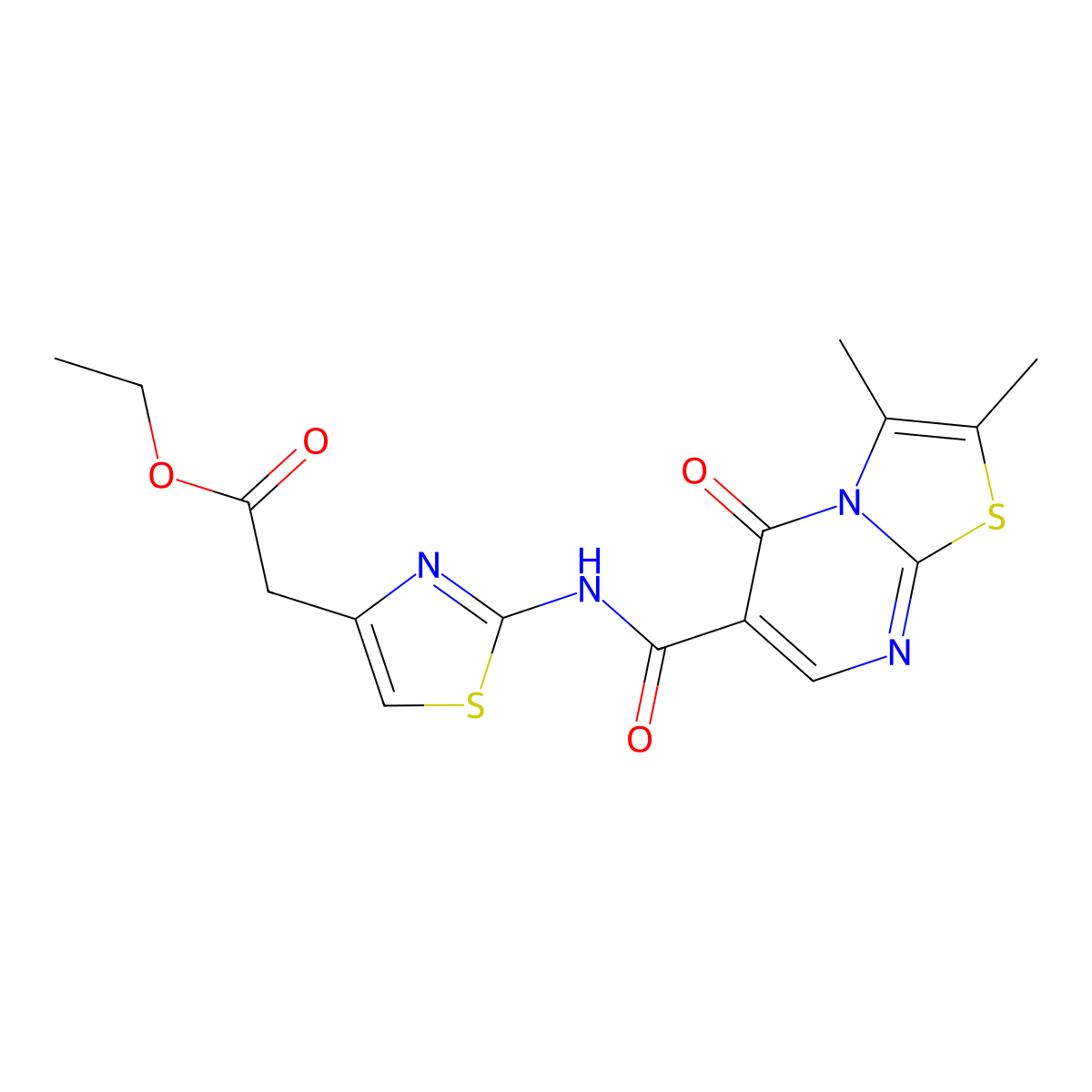 ethyl (2-{[(2,3-dimethyl-5-oxo-5H-[1,3]thiazolo[3,2-a]pyrimidin-6-yl)carbonyl]amino}-1,3-thiazol-4-yl)acetate molecular structure, CAS 1282100-33-7