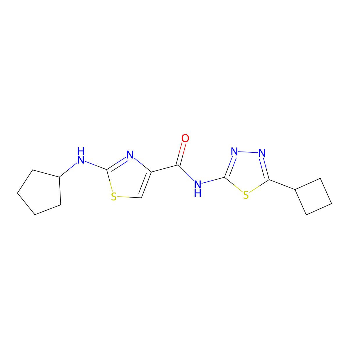 N-[(2Z)-5-cyclobutyl-1,3,4-thiadiazol-2(3H)-ylidene]-2-(cyclopentylamino)-1,3-thiazole-4-carboxamide molecular structure, CAS 1282100-85-9