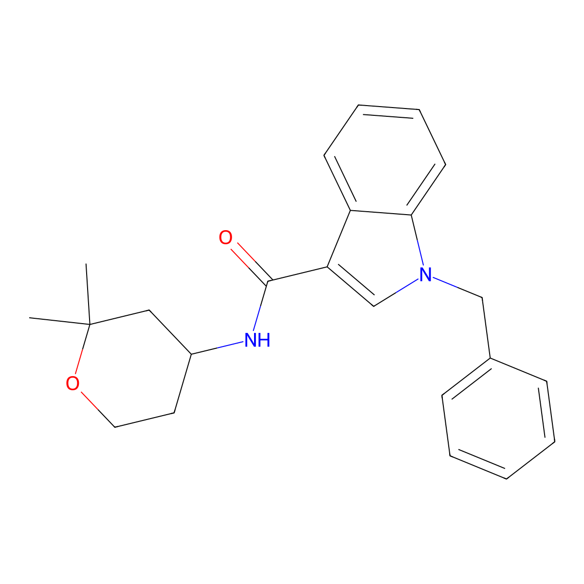 1-benzyl-N-(2,2-dimethyltetrahydro-2H-pyran-4-yl)-1H-indole-3-carboxamide molecular structure, CAS 1282100-99-5