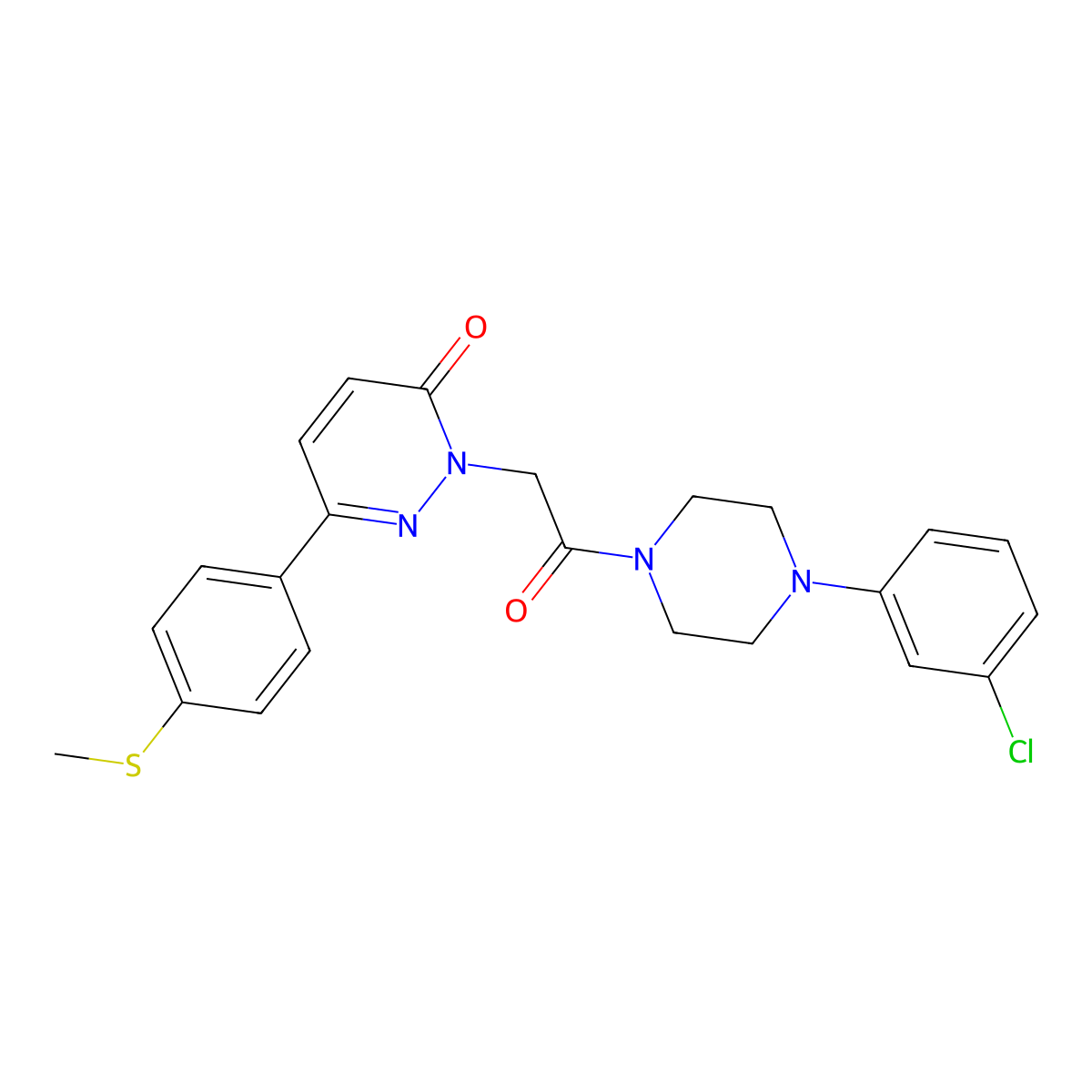2-{2-[4-(3-chlorophenyl)piperazino]-2-oxoethyl}-6-[4-(methylsulfanyl)phenyl]-3(2H)-pyridazinone molecular structure, CAS 1282101-24-9