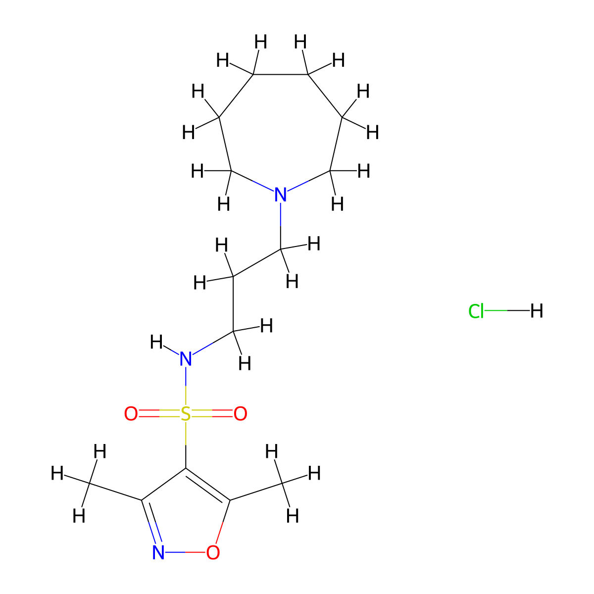 N-(3-(azepan-1-yl)propyl)-3,5-dimethylisoxazole-4-sulfonamide hydrochloride molecular structure, CAS 1282101-31-8