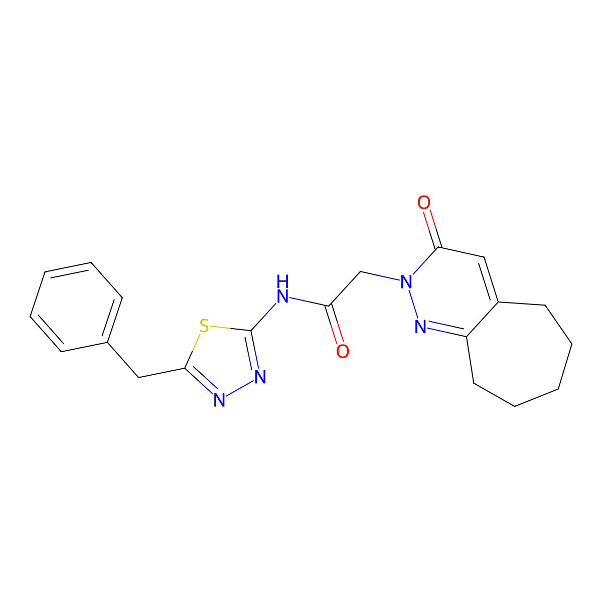 N-(5-benzyl-1,3,4-thiadiazol-2-yl)-2-(3-oxo-3,5,6,7,8,9-hexahydro-2H-cyclohepta[c]pyridazin-2-yl)acetamide molecular structure, CAS 1282101-45-4