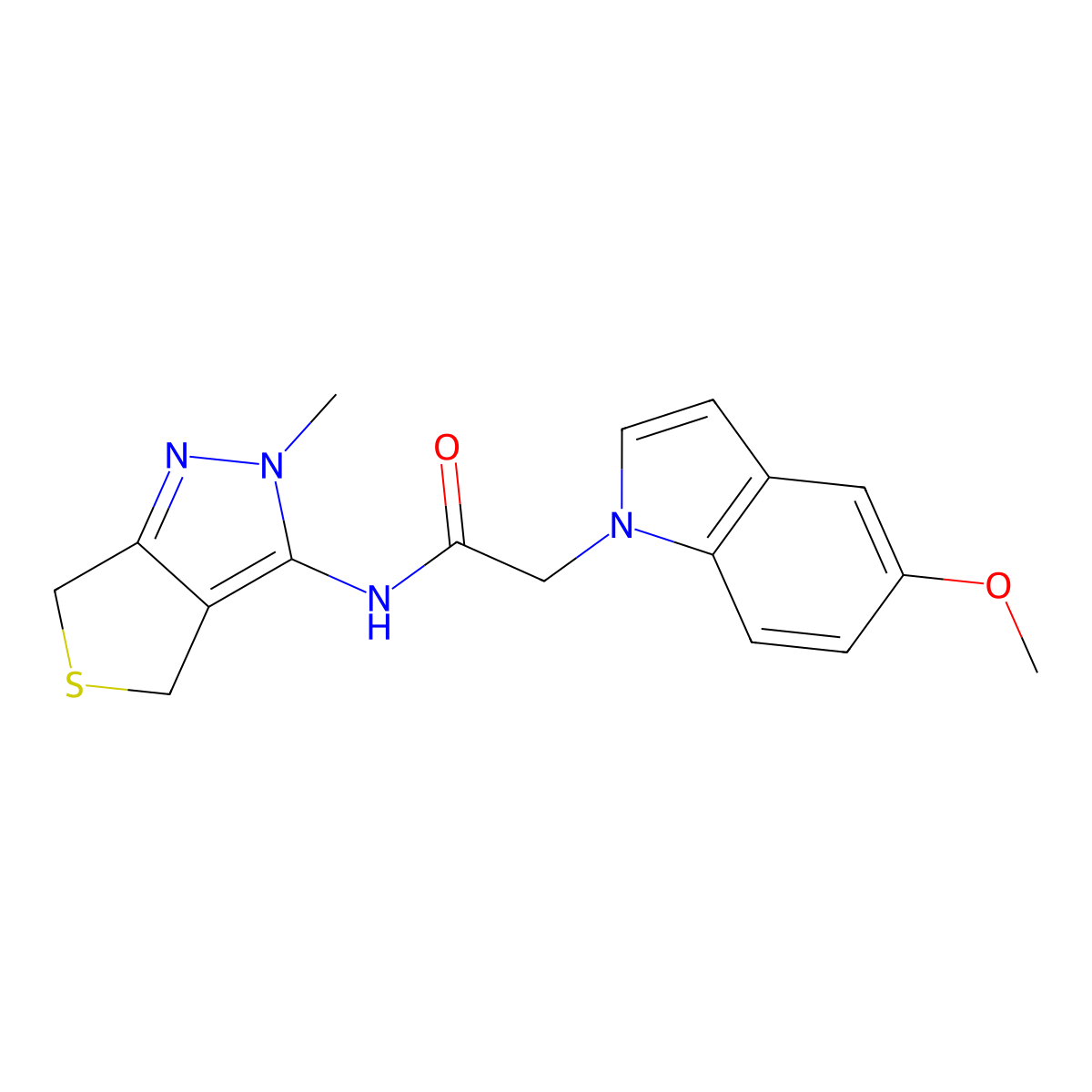 2-(5-methoxy-1H-indol-1-yl)-N-(2-methyl-2,6-dihydro-4H-thieno[3,4-c]pyrazol-3-yl)acetamide molecular structure, CAS 1282101-46-5