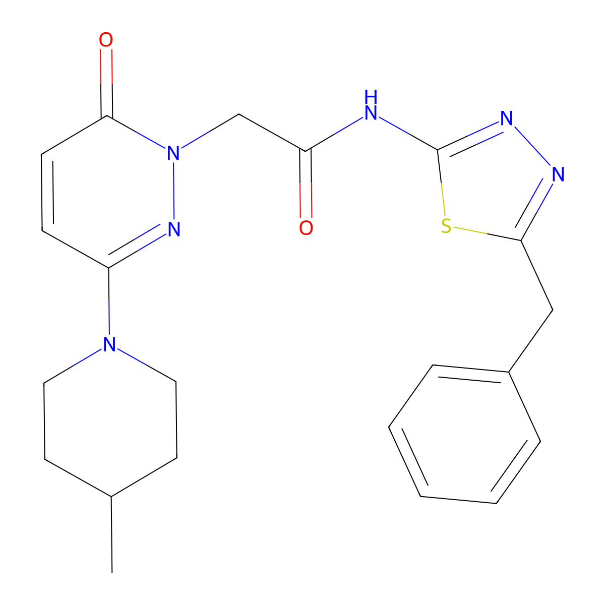 N-[(2E)-5-benzyl-1,3,4-thiadiazol-2(3H)-ylidene]-2-[3-(4-methylpiperidin-1-yl)-6-oxopyridazin-1(6H)-yl]acetamide molecular structure, CAS 1282101-48-7