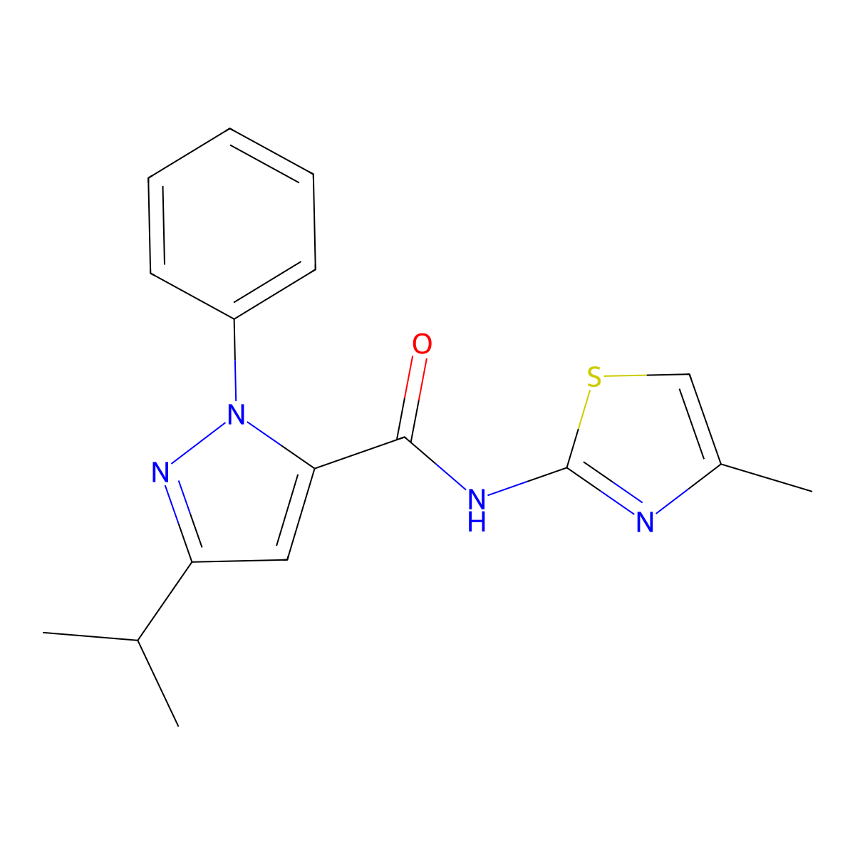 N-[(2E)-4-methyl-1,3-thiazol-2(3H)-ylidene]-1-phenyl-3-(propan-2-yl)-1H-pyrazole-5-carboxamide molecular structure, CAS 1282101-64-7