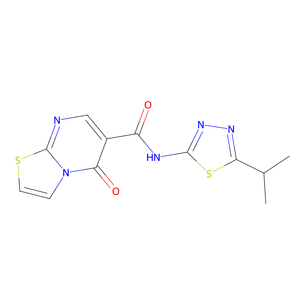 5-oxo-N-[(2Z)-5-(propan-2-yl)-1,3,4-thiadiazol-2(3H)-ylidene]-5H-[1,3]thiazolo[3,2-a]pyrimidine-6-carboxamide molecular structure, CAS 1282101-72-7