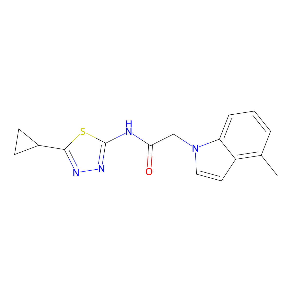 N-(5-cyclopropyl-1,3,4-thiadiazol-2-yl)-2-(4-methyl-1H-indol-1-yl)acetamide molecular structure, CAS 1282102-05-9