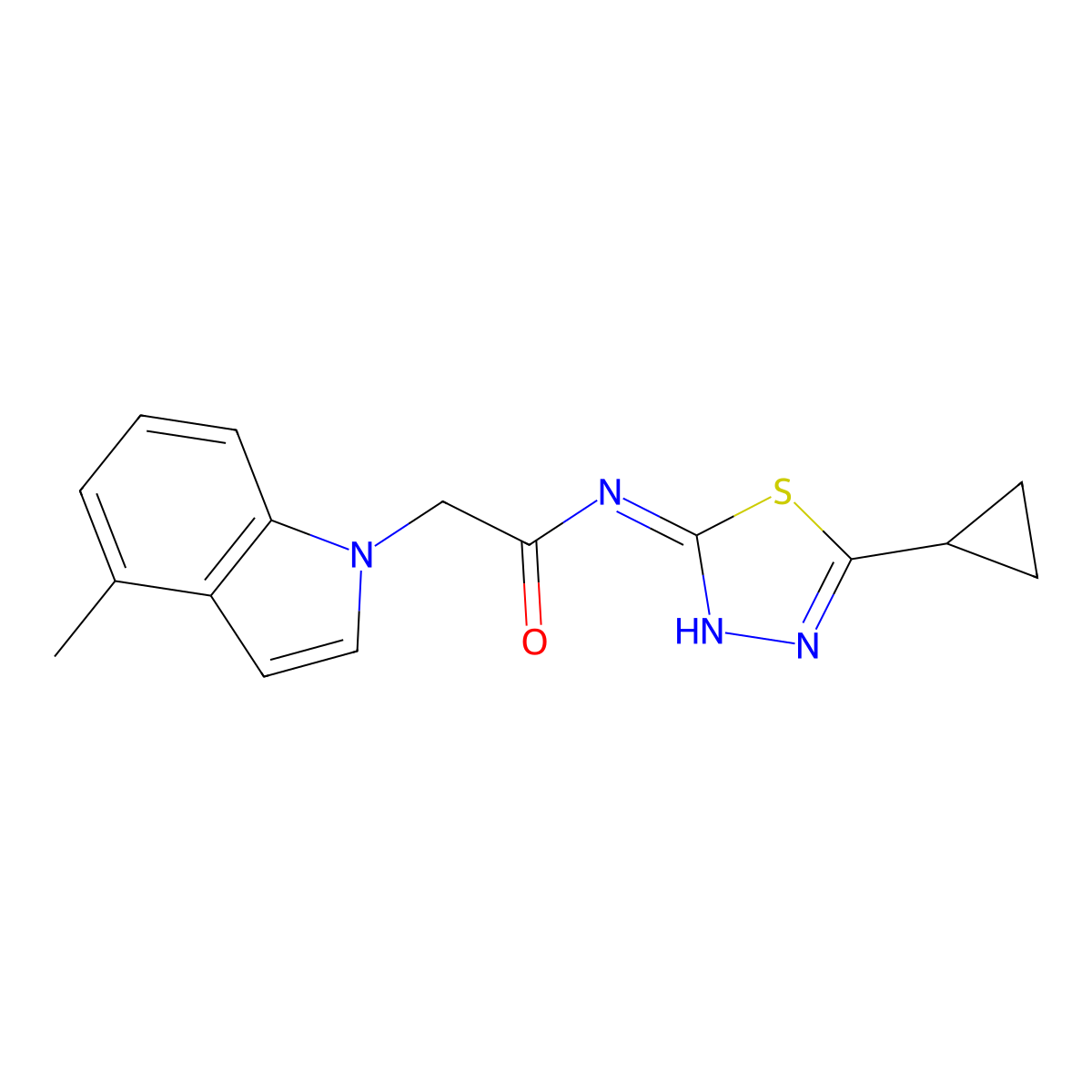 N-(5-cyclopropyl-1,3,4-thiadiazol-2-yl)-2-(4-methyl-1H-indol-1-yl)acetamide molecular structure, CAS 1282102-05-9