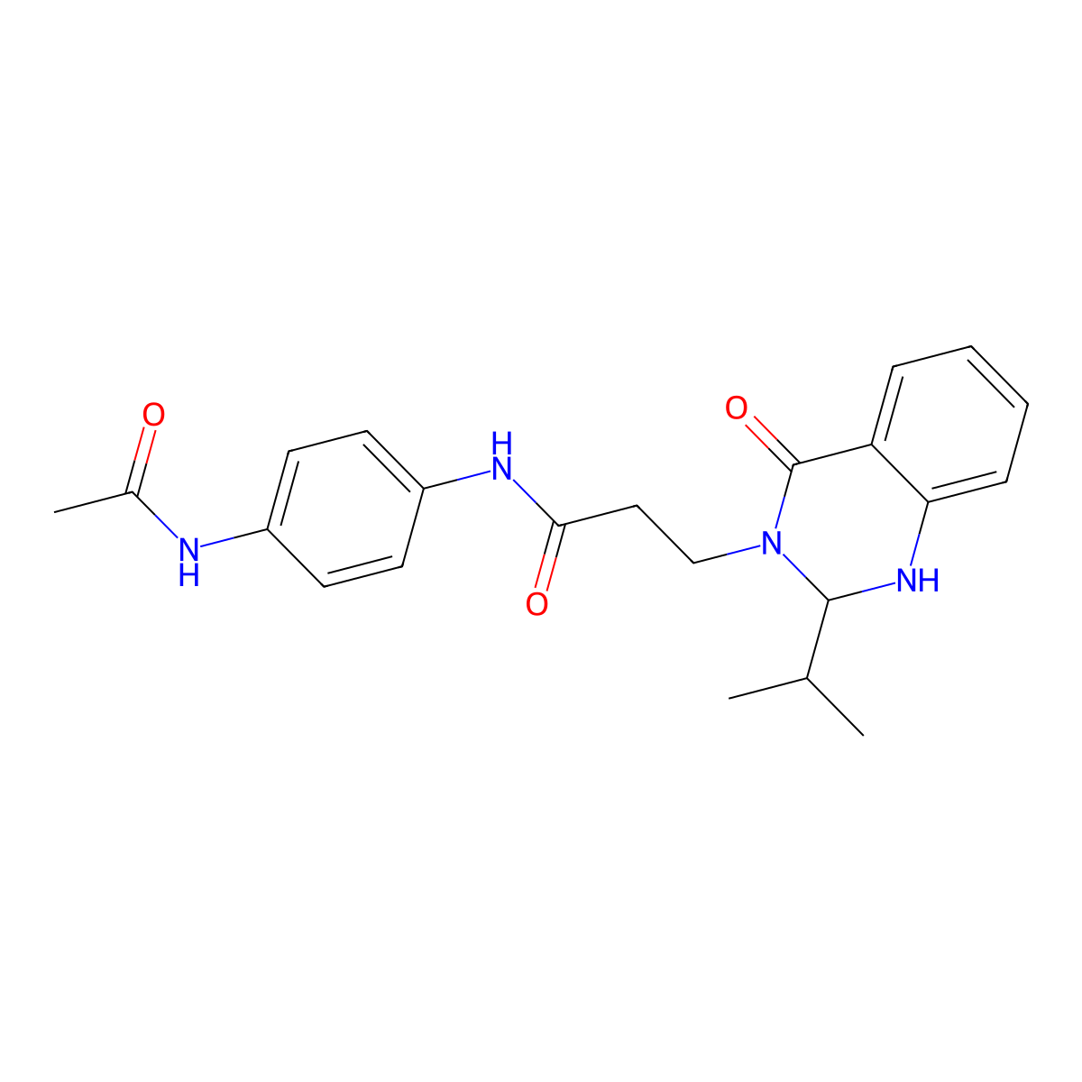 N-[4-(acetylamino)phenyl]-3-[2-isopropyl-4-oxo-1,4-dihydro-3(2H)-quinazolinyl]propanamide molecular structure, CAS 1282102-08-2