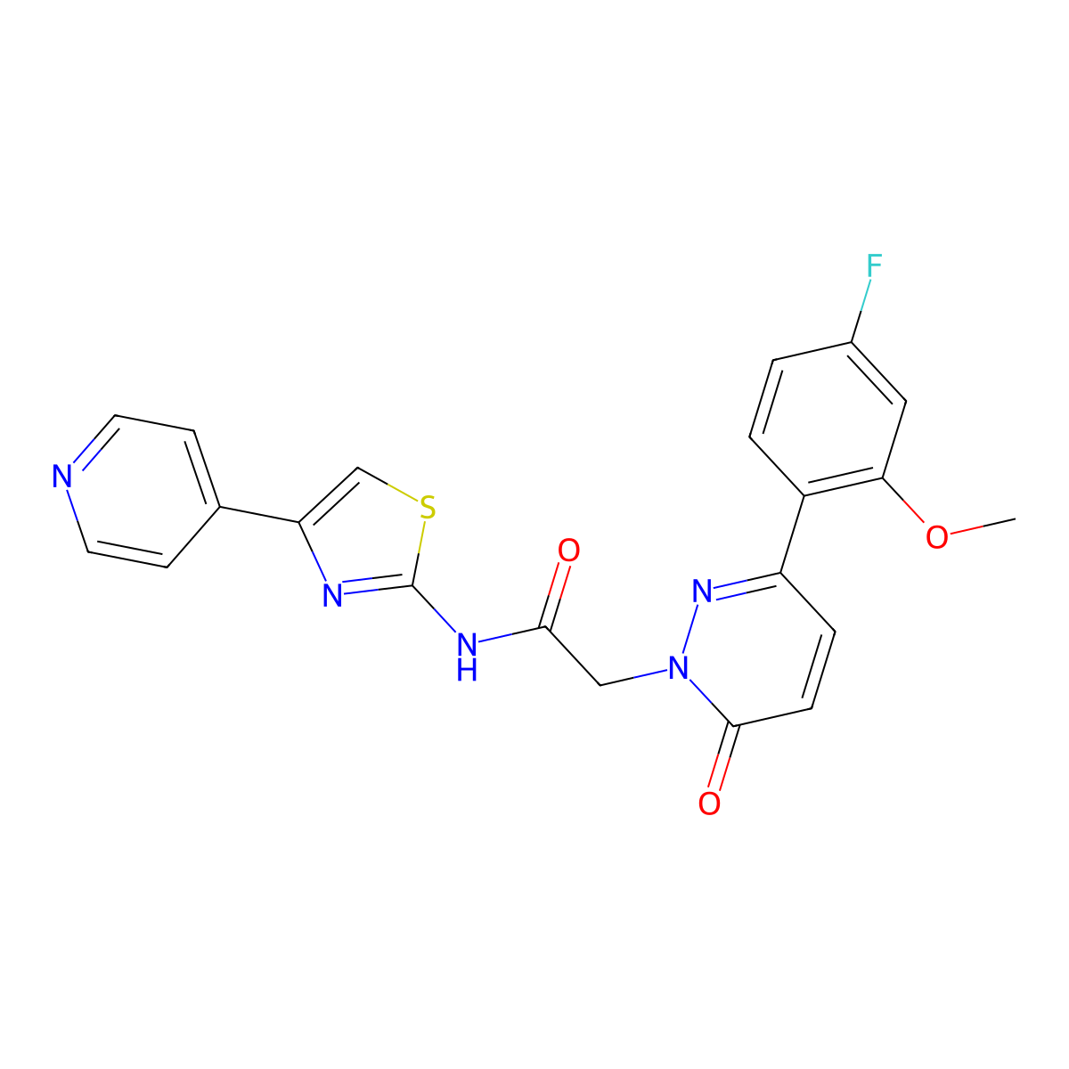 2-[3-(4-fluoro-2-methoxyphenyl)-6-oxopyridazin-1(6H)-yl]-N-[(2Z)-4-(pyridin-4-yl)-1,3-thiazol-2(3H)-ylidene]acetamide molecular structure, CAS 1282102-23-1