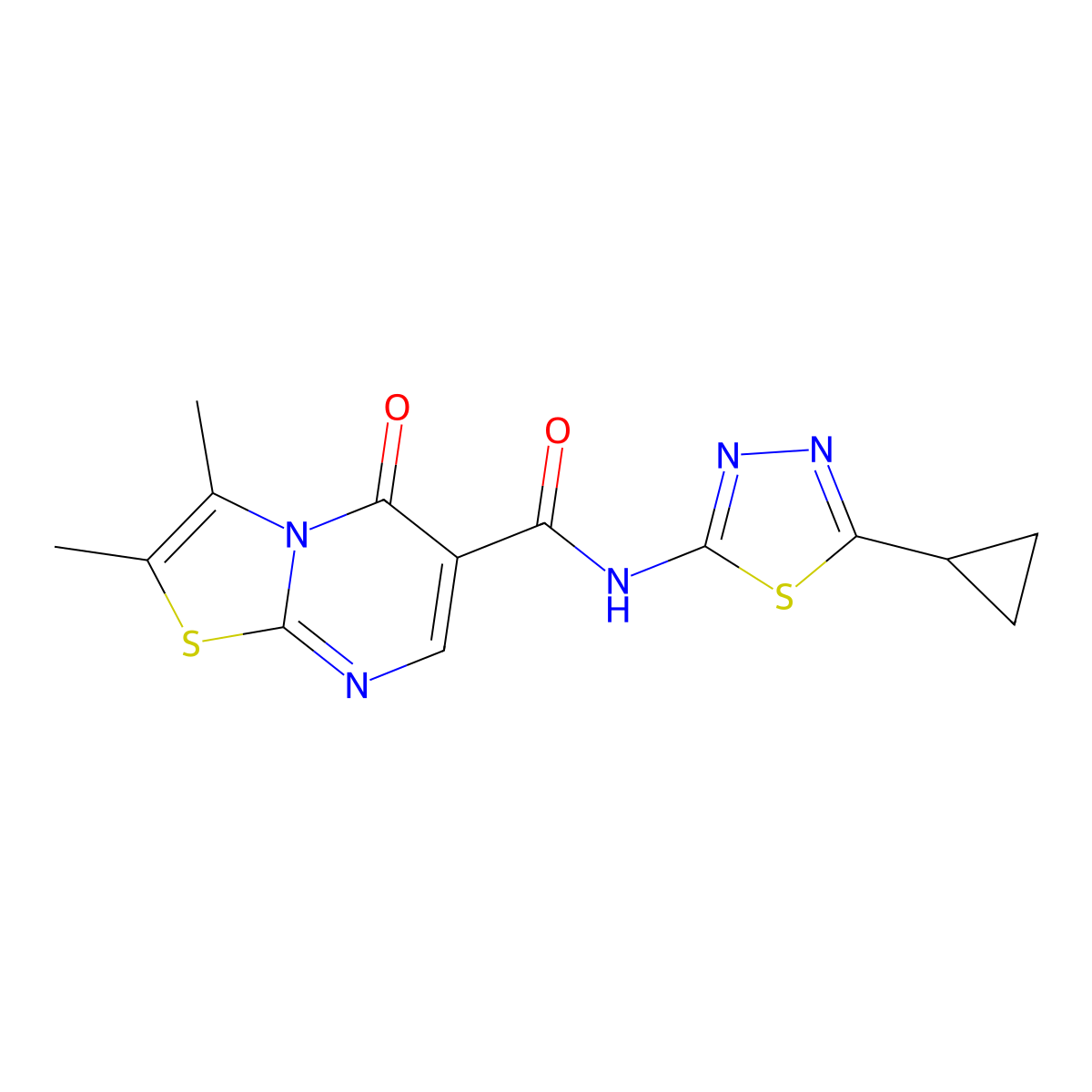 N-[(2Z)-5-cyclopropyl-1,3,4-thiadiazol-2(3H)-ylidene]-2,3-dimethyl-5-oxo-5H-[1,3]thiazolo[3,2-a]pyrimidine-6-carboxamide molecular structure, CAS 1282102-44-6