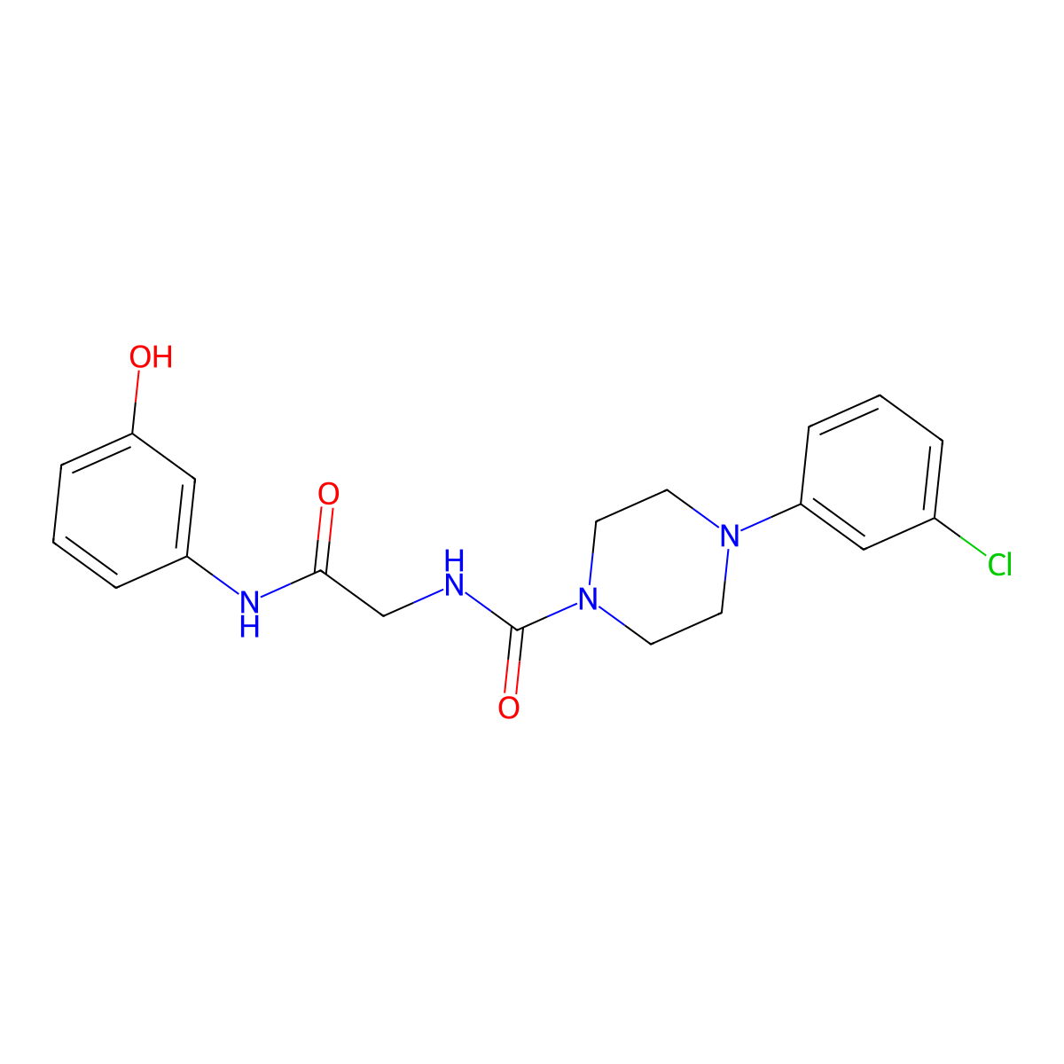4-(3-chlorophenyl)-N-{2-[(3-hydroxyphenyl)amino]-2-oxoethyl}piperazine-1-carboxamide molecular structure, CAS 1282102-51-5