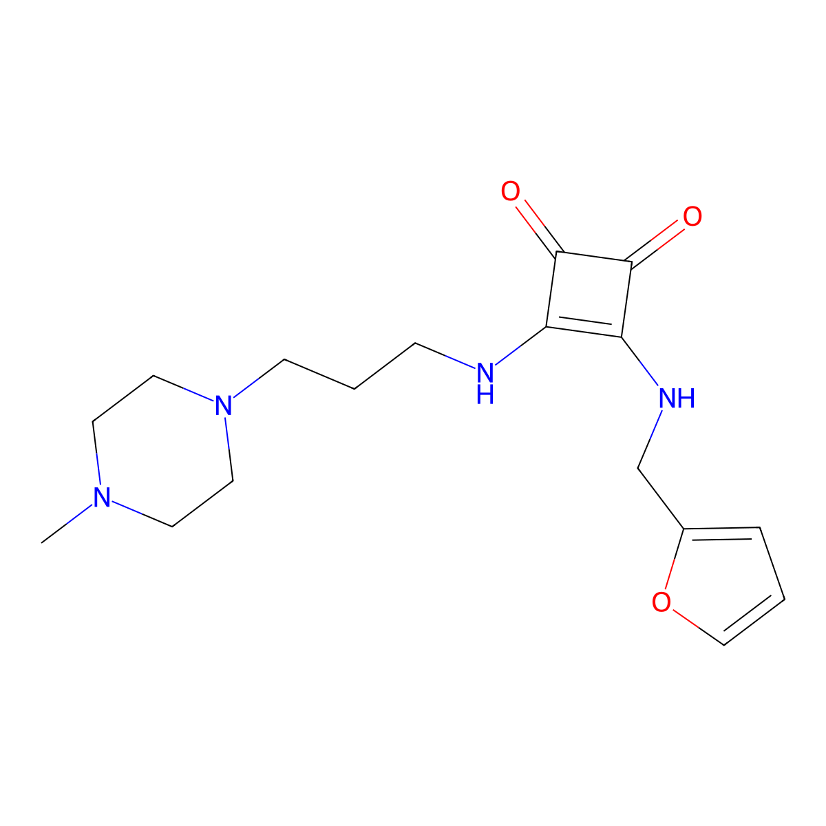 3-((Furan-2-ylmethyl)amino)-4-((3-(4-methylpiperazin-1-yl)propyl)amino)cyclobut-3-ene-1,2-dione molecular structure, CAS 1282102-52-6