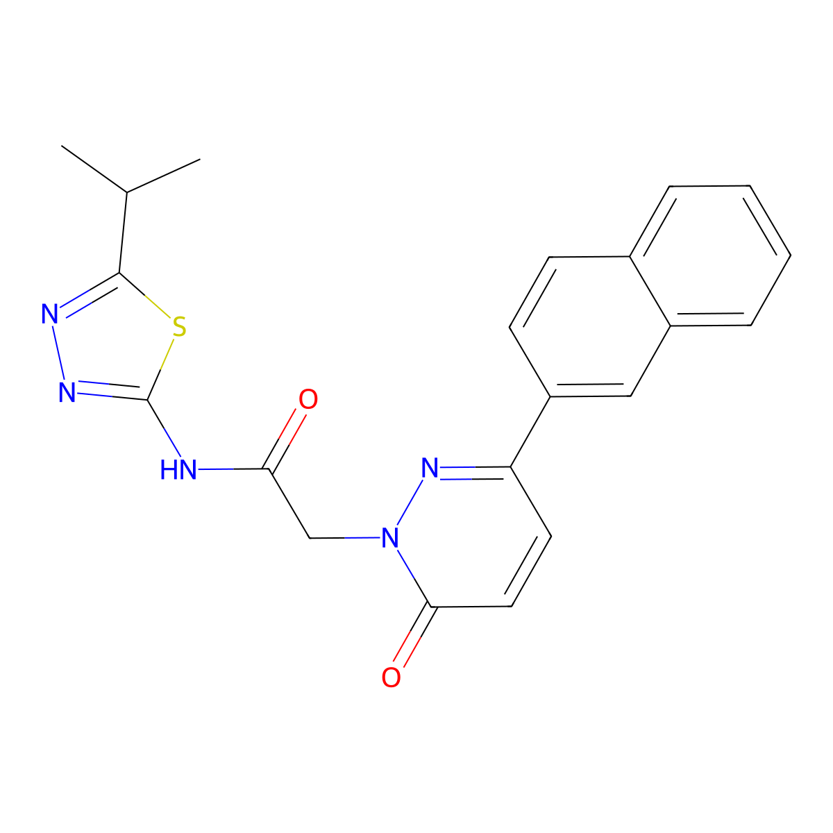 2-[3-(naphthalen-2-yl)-6-oxopyridazin-1(6H)-yl]-N-[(2E)-5-(propan-2-yl)-1,3,4-thiadiazol-2(3H)-ylidene]acetamide molecular structure, CAS 1282102-55-9