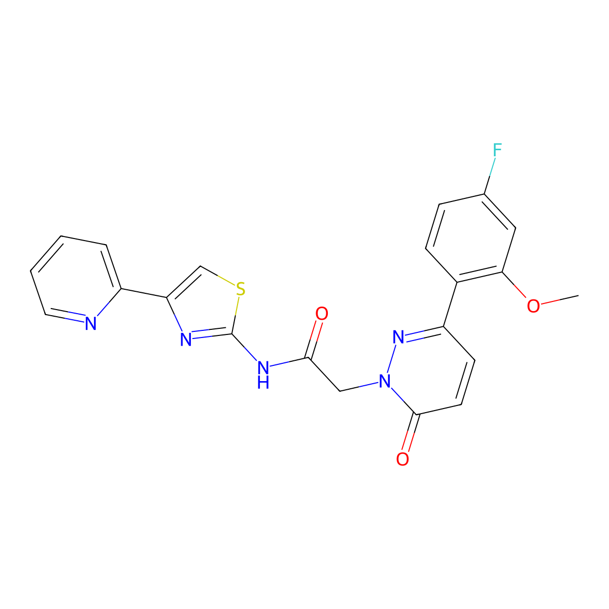 2-[3-(4-fluoro-2-methoxyphenyl)-6-oxopyridazin-1(6H)-yl]-N-[(2Z)-4-(pyridin-2-yl)-1,3-thiazol-2(3H)-ylidene]acetamide molecular structure, CAS 1282102-88-8