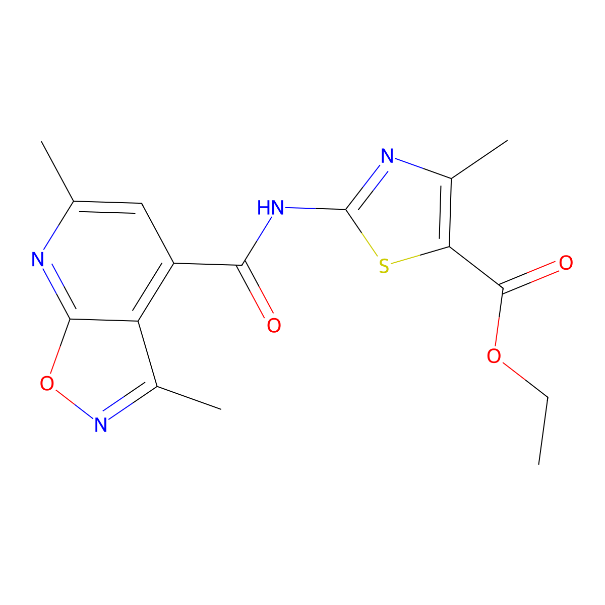 Ethyl 2-{[(3,6-dimethyl[1,2]oxazolo[5,4-b]pyridin-4-yl)carbonyl]amino}-4-methyl-1,3-thiazole-5-carboxylate molecular structure, CAS 1282103-08-5