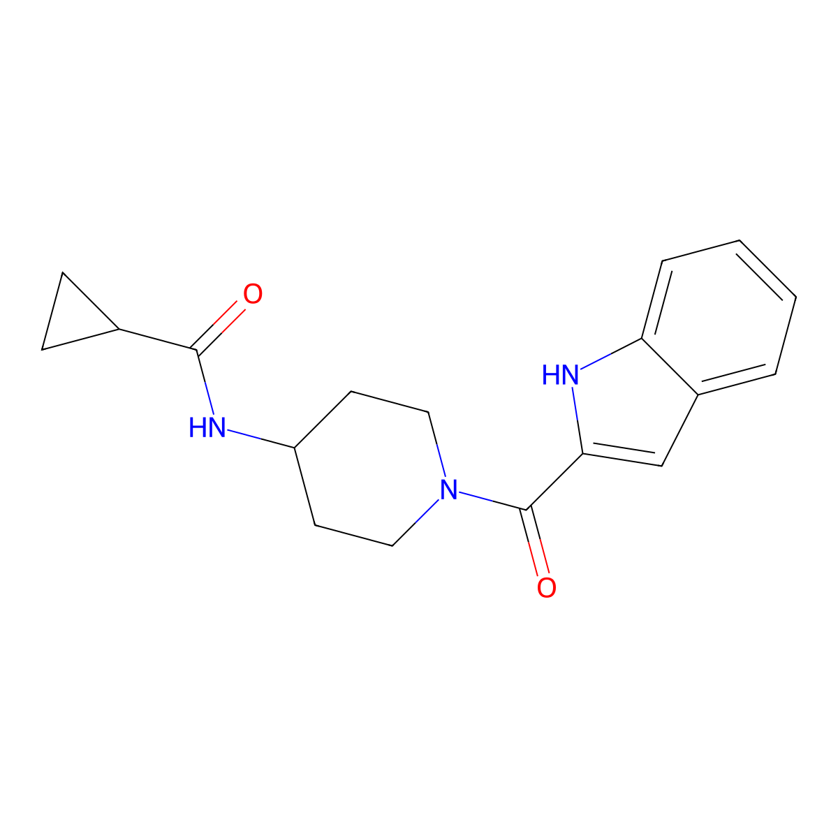 N-[1-(1H-indol-2-ylcarbonyl)piperidin-4-yl]cyclopropanecarboxamide molecular structure, CAS 1282103-34-7