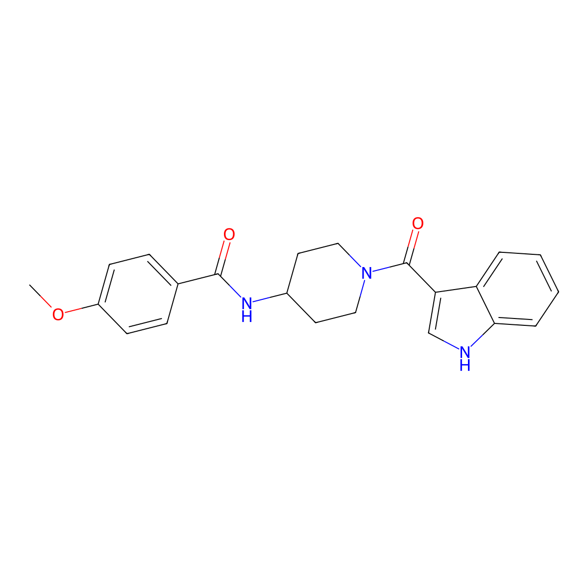 N-[1-(1H-indol-3-ylcarbonyl)piperidin-4-yl]-4-methoxybenzamide molecular structure, CAS 1282103-39-2