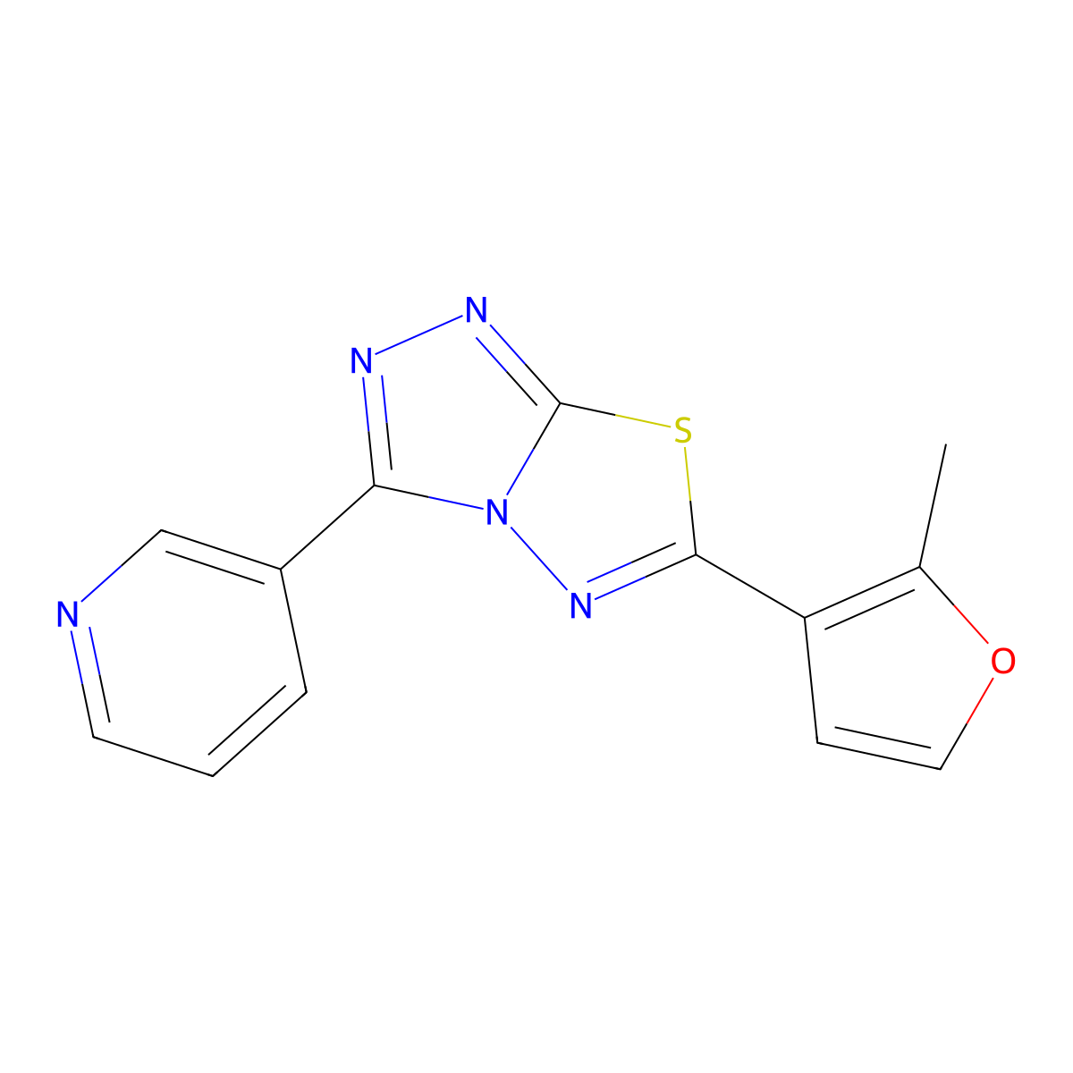 6-(2-Methylfuran-3-yl)-3-(pyridin-3-yl)[1,2,4]triazolo[3,4-b][1,3,4]thiadiazole molecular structure, CAS 1282103-41-6