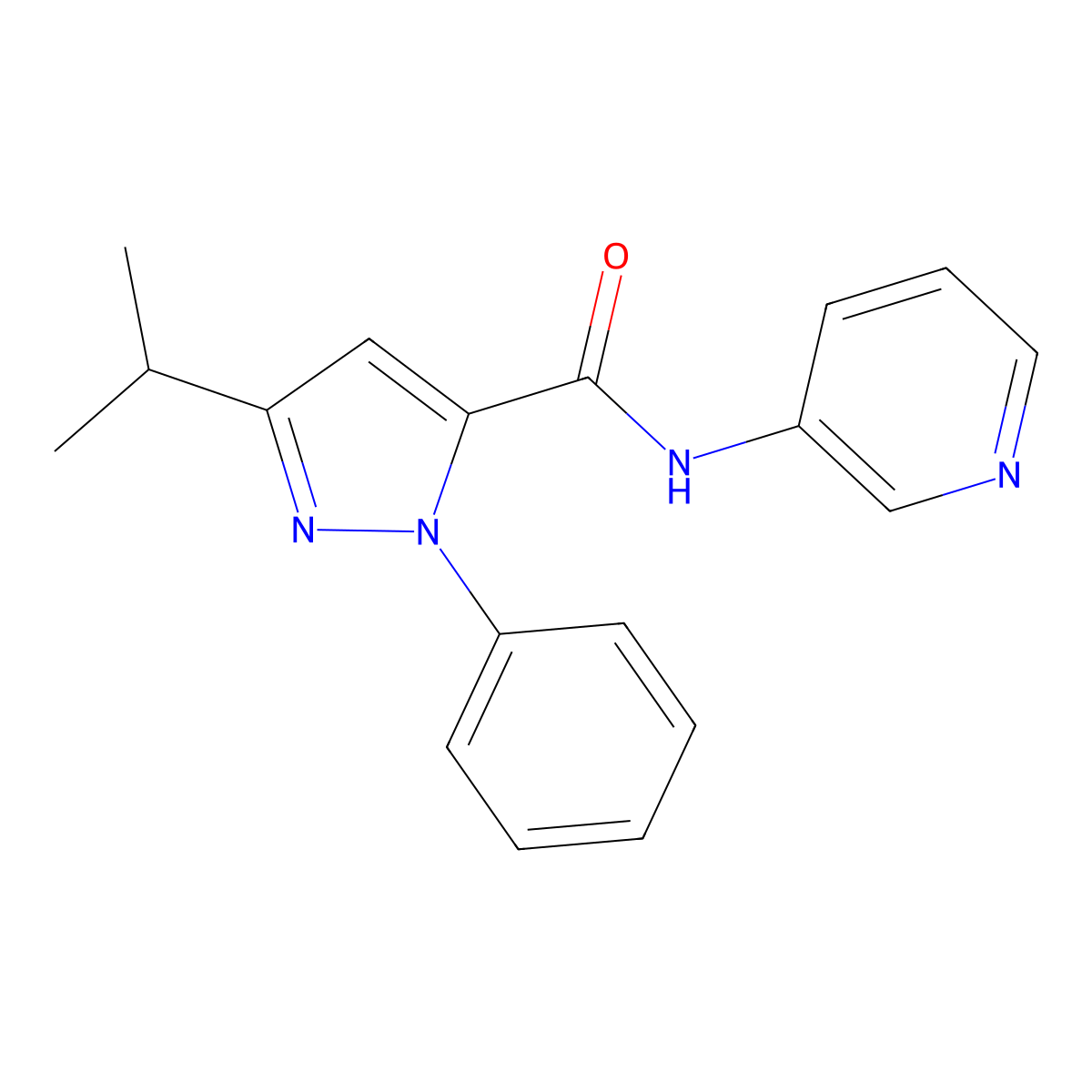 1-phenyl-3-(propan-2-yl)-N-(pyridin-3-yl)-1H-pyrazole-5-carboxamide molecular structure, CAS 1282103-67-6
