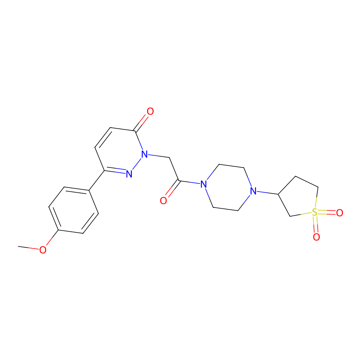 2-(2-(4-(1,1-dioxidotetrahydrothiophen-3-yl)piperazin-1-yl)-2-oxoethyl)-6-(4-methoxyphenyl)pyridazin-3(2H)-one molecular structure, CAS 1282103-68-7