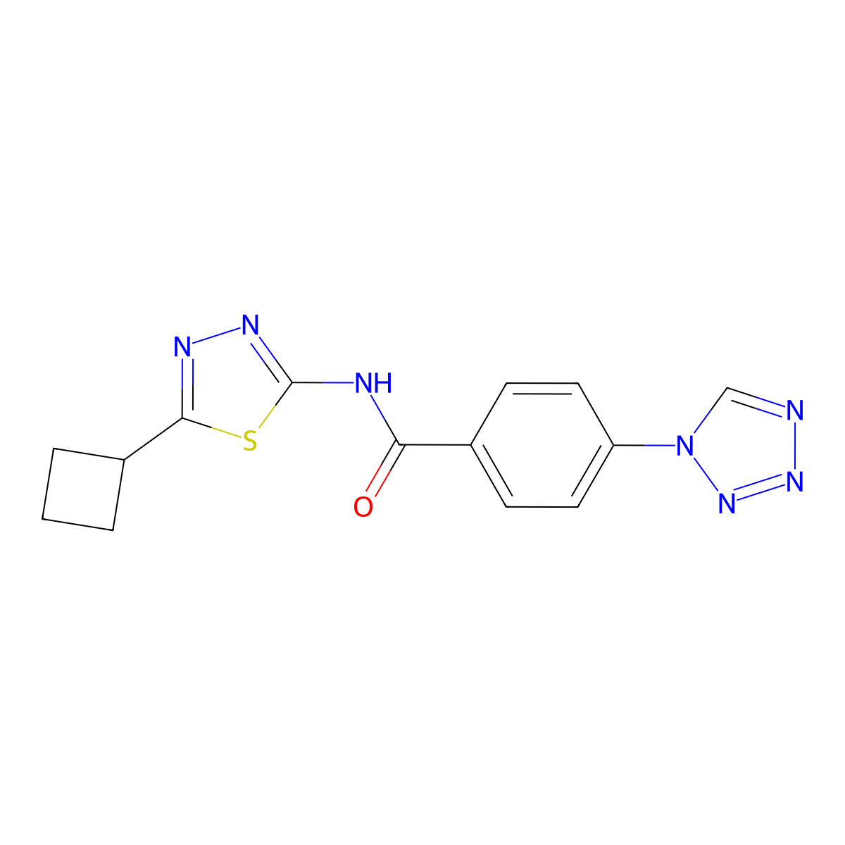 N-(5-cyclobutyl-1,3,4-thiadiazol-2-yl)-4-(1H-tetrazol-1-yl)benzamide molecular structure, CAS 1282104-00-0