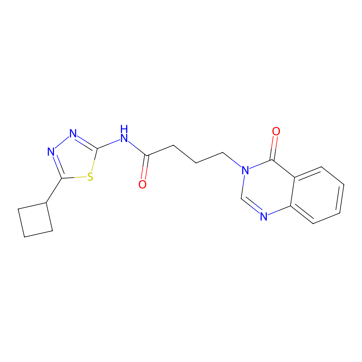 N-(5-cyclobutyl-1,3,4-thiadiazol-2-yl)-4-(4-oxoquinazolin-3(4H)-yl)butanamide molecular structure, CAS 1282104-06-6