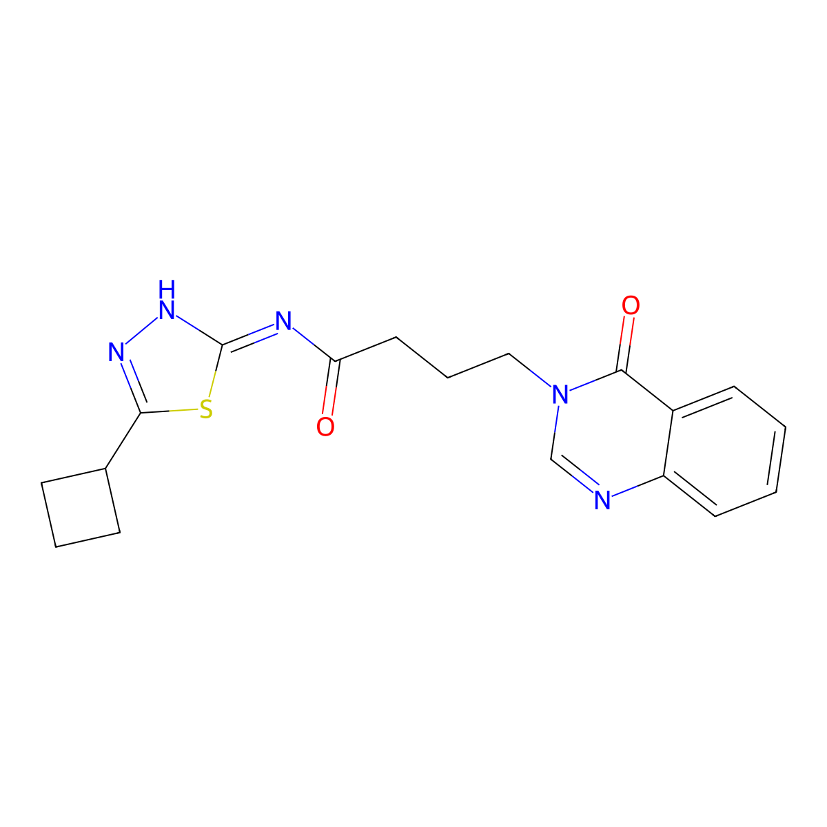 N-(5-cyclobutyl-1,3,4-thiadiazol-2-yl)-4-(4-oxoquinazolin-3(4H)-yl)butanamide molecular structure, CAS 1282104-06-6