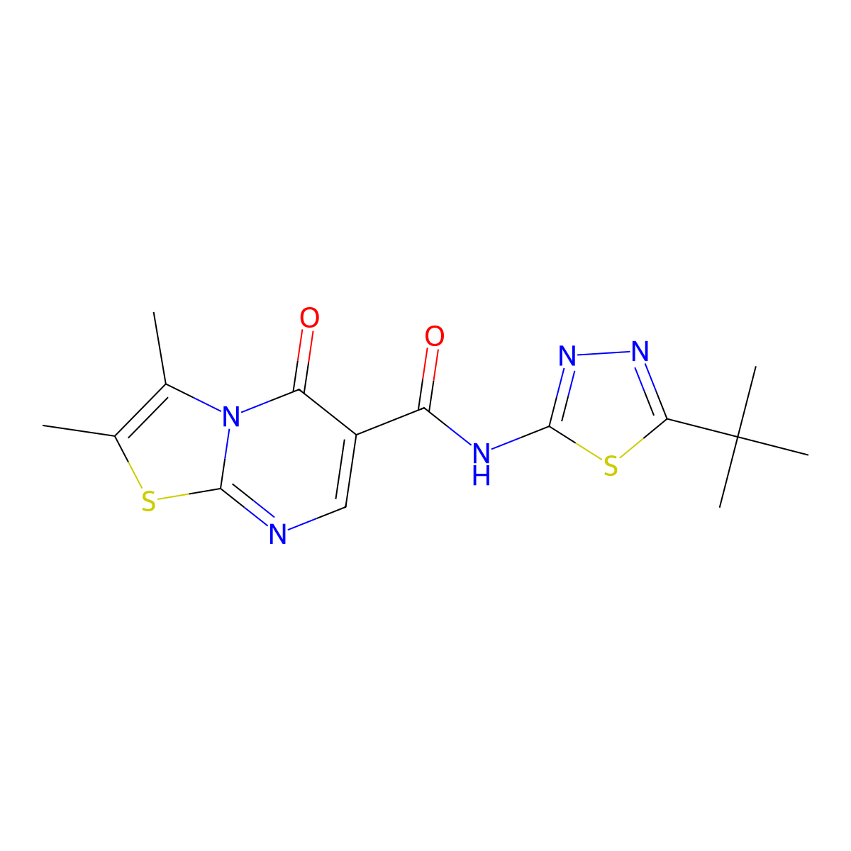 N-[(2Z)-5-tert-butyl-1,3,4-thiadiazol-2(3H)-ylidene]-2,3-dimethyl-5-oxo-5H-[1,3]thiazolo[3,2-a]pyrimidine-6-carboxamide molecular structure, CAS 1282104-08-8