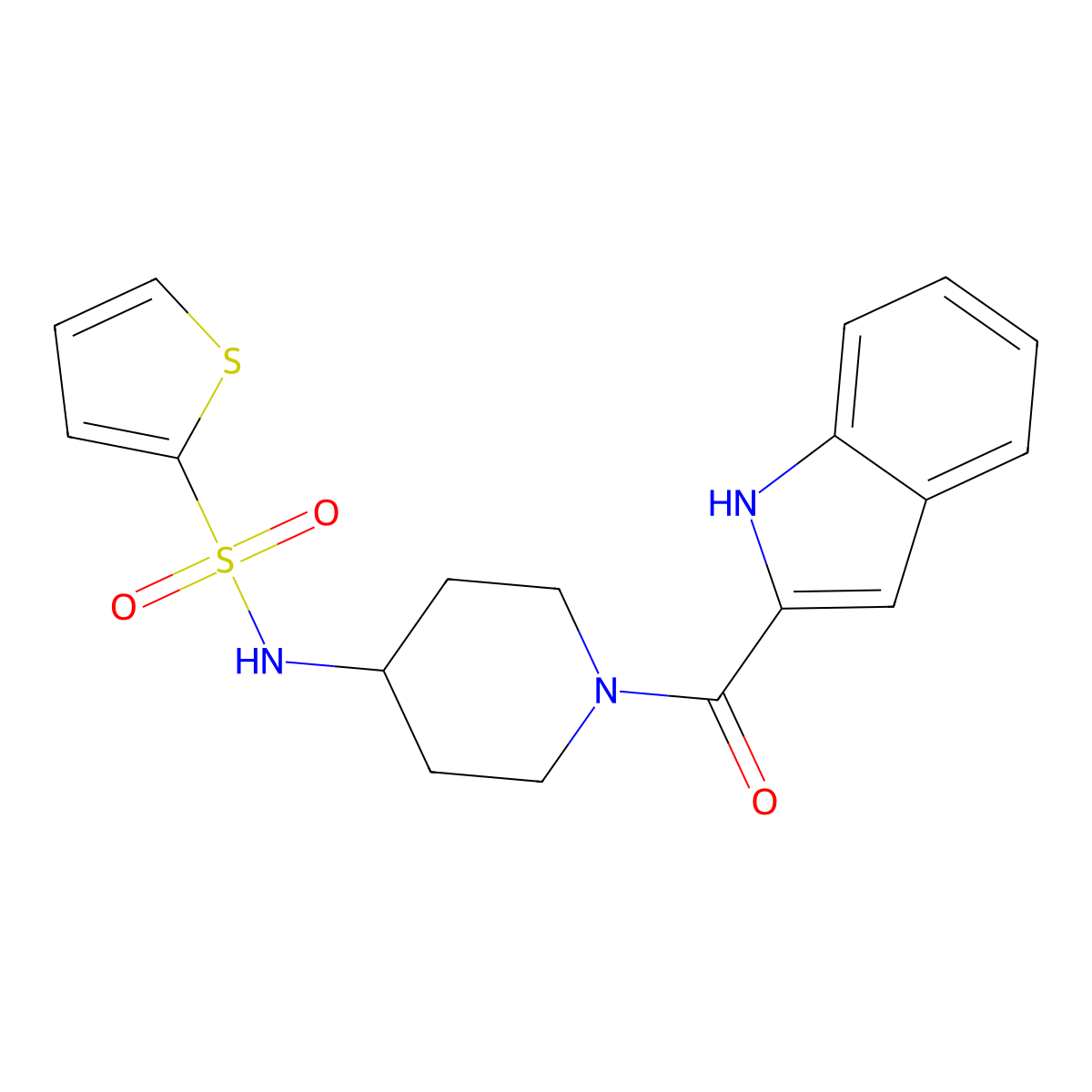 N-[1-(1H-indol-2-ylcarbonyl)piperidin-4-yl]thiophene-2-sulfonamide molecular structure, CAS 1282104-26-0