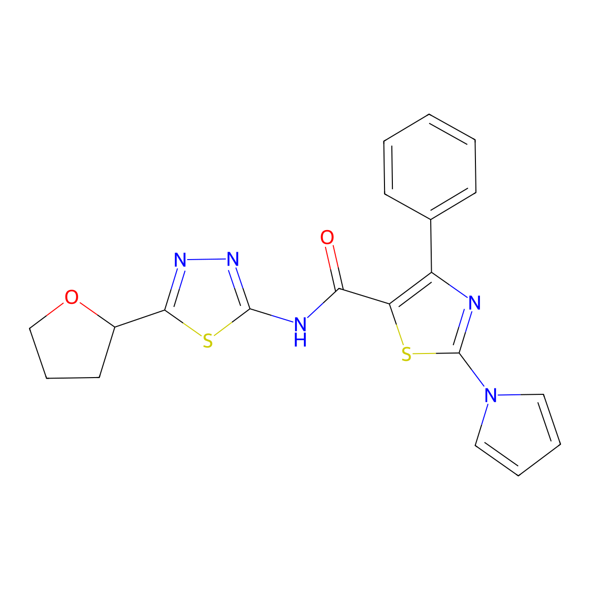 4-phenyl-2-(1H-pyrrol-1-yl)-N-[(2Z)-5-(tetrahydrofuran-2-yl)-1,3,4-thiadiazol-2(3H)-ylidene]-1,3-thiazole-5-carboxamide molecular structure, CAS 1282104-31-7
