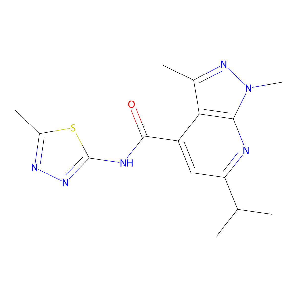 1,3-dimethyl-N-[(2E)-5-methyl-1,3,4-thiadiazol-2(3H)-ylidene]-6-(propan-2-yl)-1H-pyrazolo[3,4-b]pyridine-4-carboxamide molecular structure, CAS 1282104-42-0