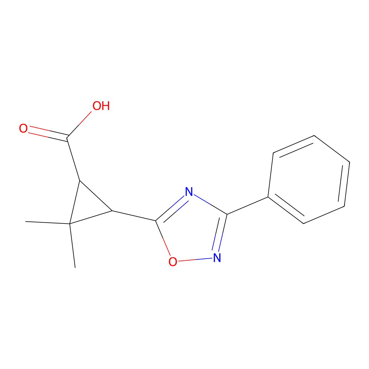 2,2-Dimethyl-3-(3-phenyl-1,2,4-oxadiazol-5-yl)cyclopropanecarboxylic acid molecular structure, CAS 1282104-72-6
