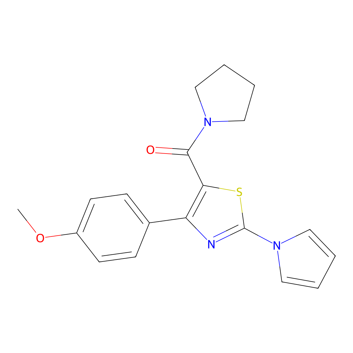 [4-(4-methoxyphenyl)-2-(1H-pyrrol-1-yl)-1,3-thiazol-5-yl](1-pyrrolidinyl)methanone molecular structure, CAS 1282104-78-2