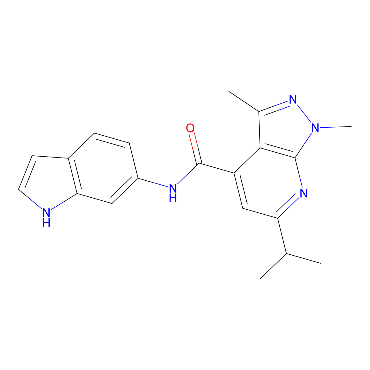 N-(1H-indol-6-yl)-1,3-dimethyl-6-(propan-2-yl)-1H-pyrazolo[3,4-b]pyridine-4-carboxamide molecular structure, CAS 1282104-87-3