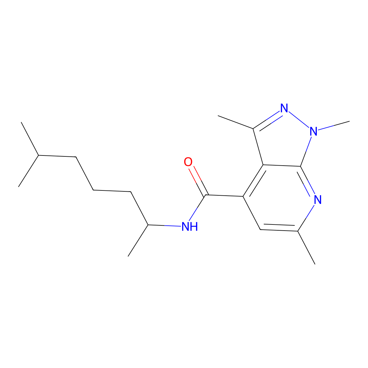 1,3,6-trimethyl-N-(6-methylheptan-2-yl)-1H-pyrazolo[3,4-b]pyridine-4-carboxamide molecular structure, CAS 1282104-93-1
