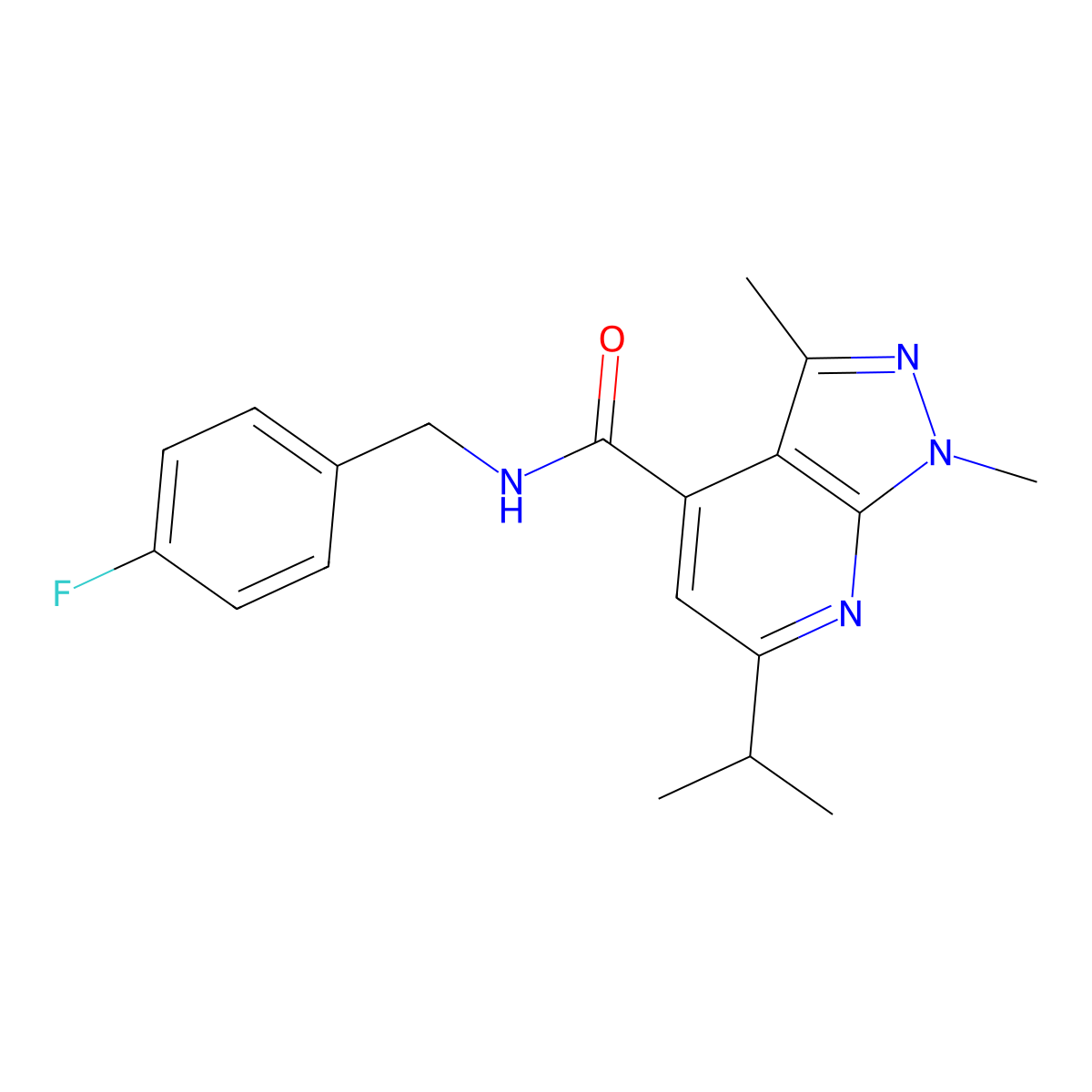 N~4~-(4-fluorobenzyl)-6-isopropyl-1,3-dimethyl-1H-pyrazolo[3,4-b]pyridine-4-carboxamide molecular structure, CAS 1282105-00-3