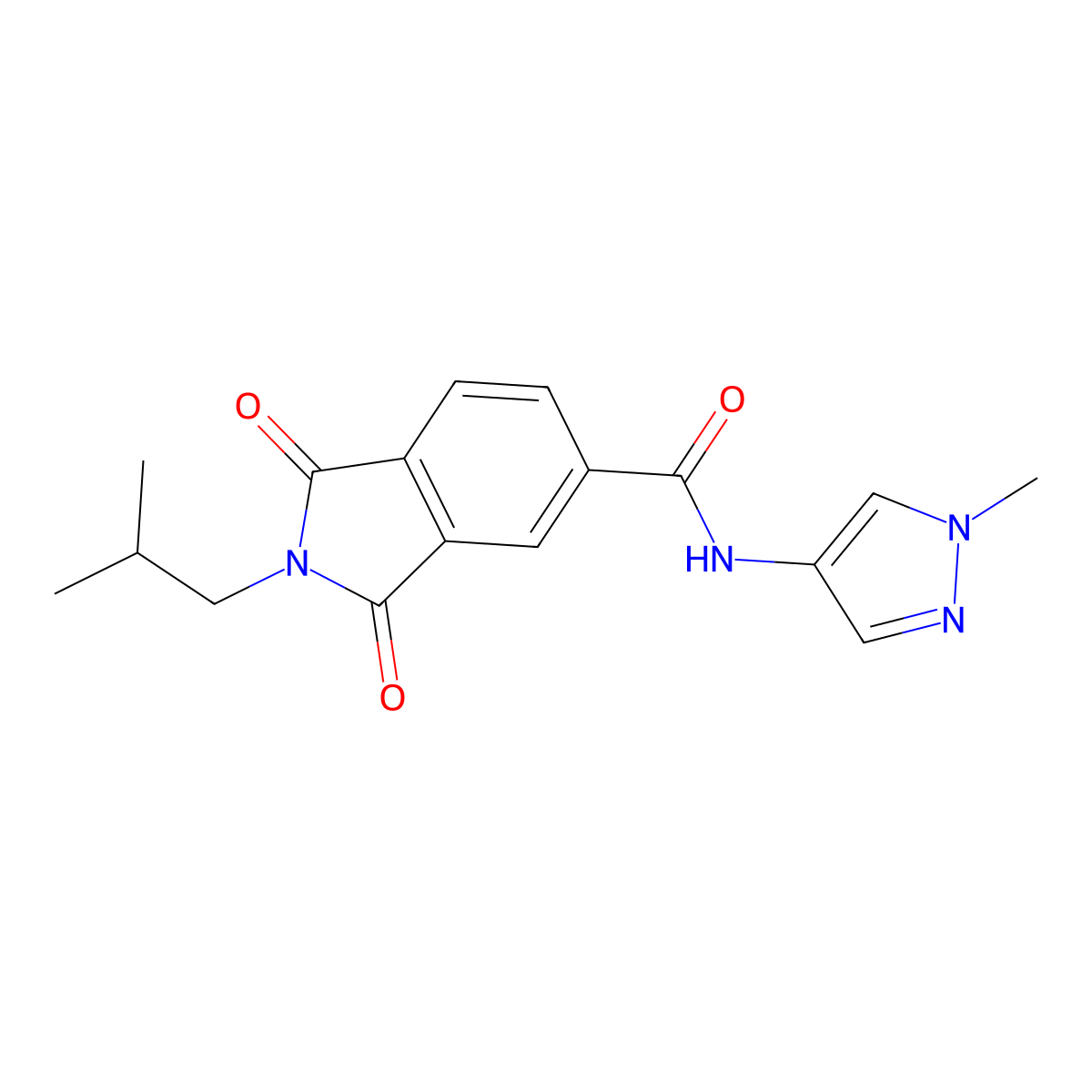 2-(2-methylpropyl)-N-(1-methyl-1H-pyrazol-4-yl)-1,3-dioxo-2,3-dihydro-1H-isoindole-5-carboxamide molecular structure, CAS 1282105-24-1