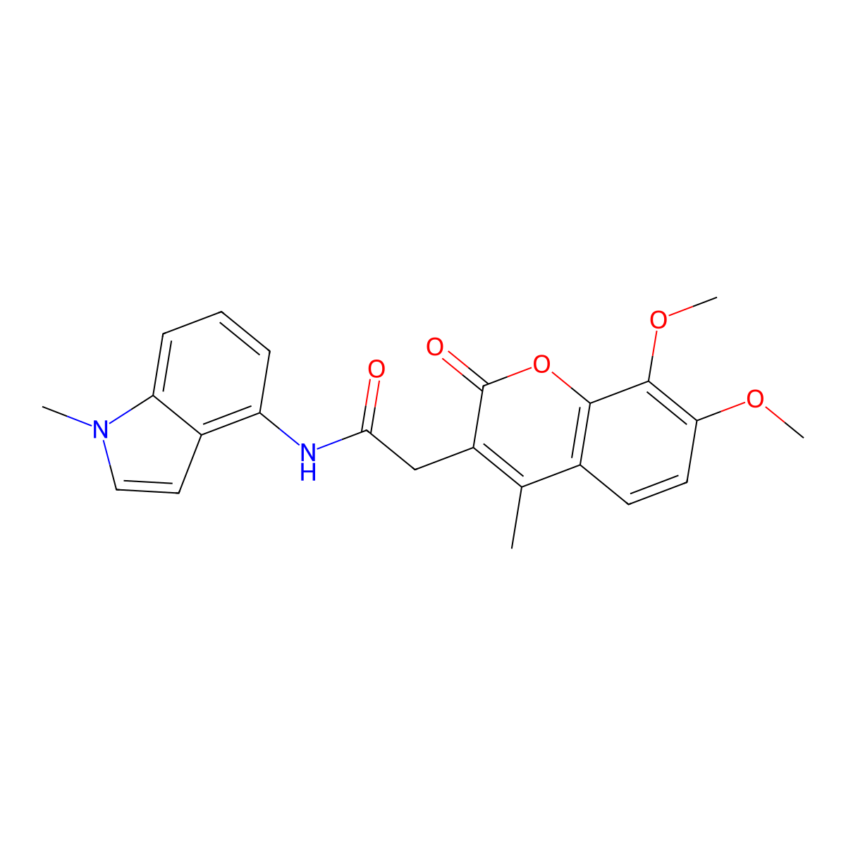 2-(7,8-dimethoxy-4-methyl-2-oxo-2H-chromen-3-yl)-N-(1-methyl-1H-indol-4-yl)acetamide molecular structure, CAS 1282105-33-2