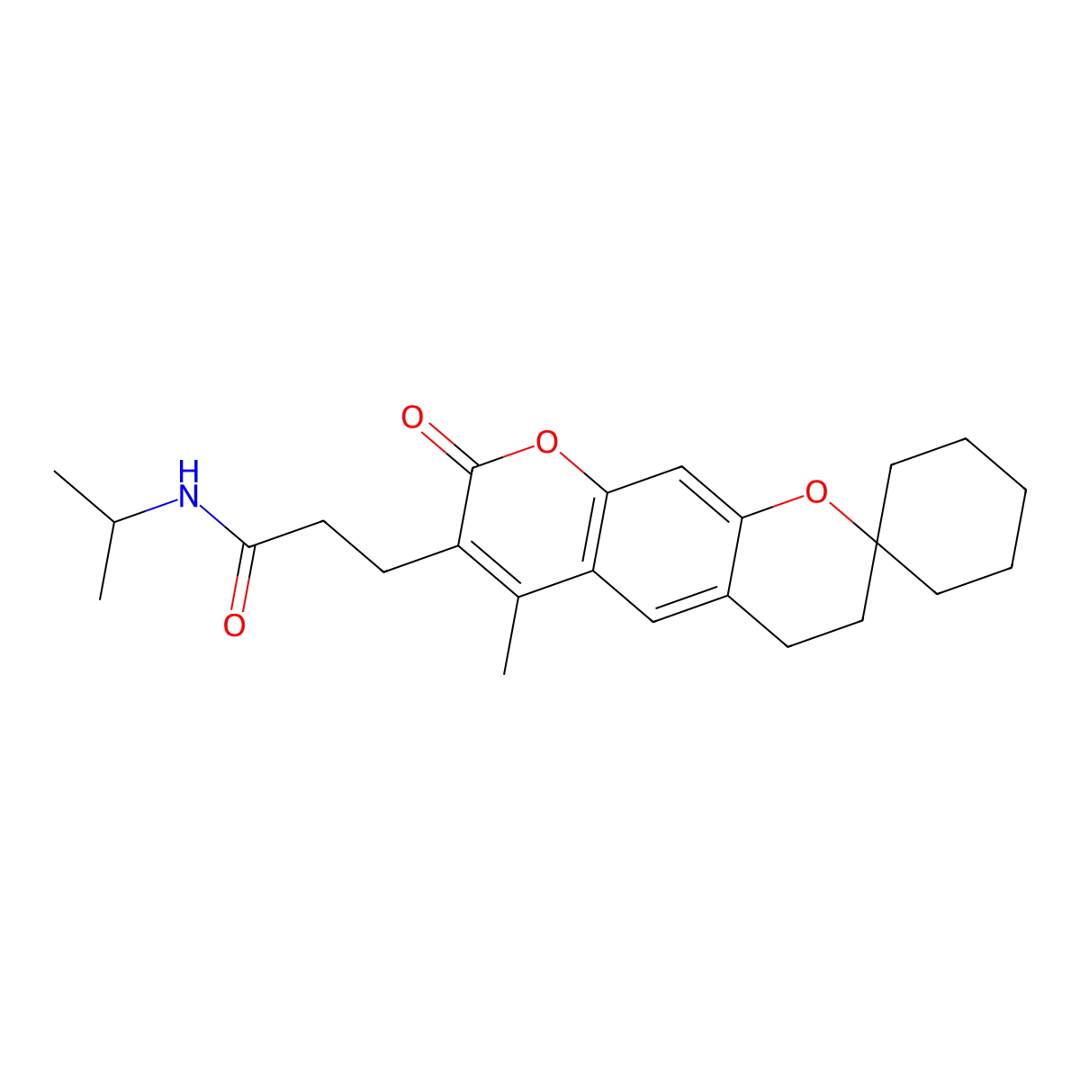 3-(6'-methyl-8'-oxo-3',4'-dihydro-8'H-spiro[cyclohexane-1,2'-pyrano[3,2-g]chromen]-7'-yl)-N-(propan-2-yl)propanamide molecular structure, CAS 1282105-36-5