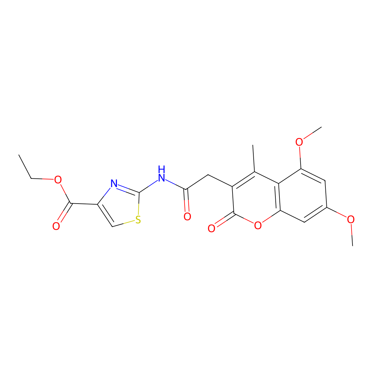 ethyl 2-{[(5,7-dimethoxy-4-methyl-2-oxo-2H-chromen-3-yl)acetyl]amino}-1,3-thiazole-4-carboxylate molecular structure, CAS 1282105-46-7