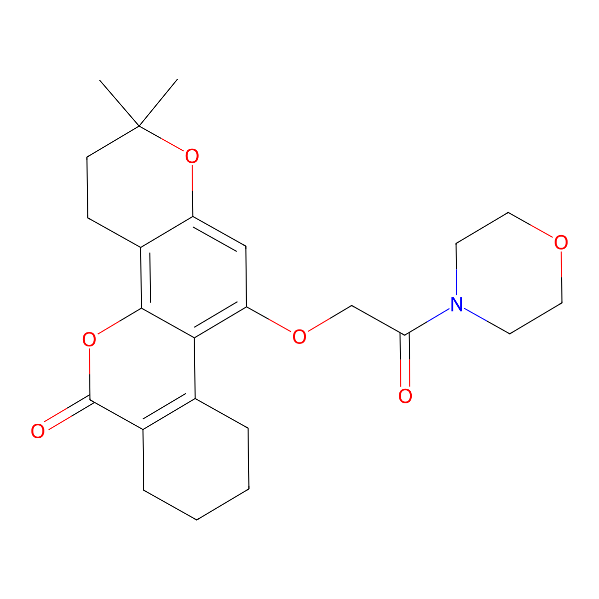 2,2-dimethyl-11-[2-(morpholin-4-yl)-2-oxoethoxy]-3,4,7,8,9,10-hexahydro-2H,6H-benzo[c]pyrano[2,3-h]chromen-6-one molecular structure, CAS 1282105-68-3