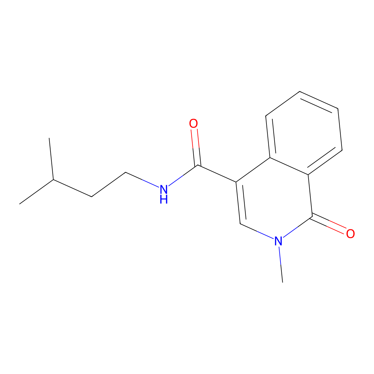 N~4~-isopentyl-2-methyl-1-oxo-1,2-dihydro-4-isoquinolinecarboxamide molecular structure, CAS 1282105-70-7