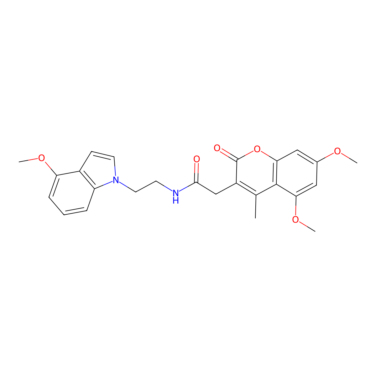 2-(5,7-dimethoxy-4-methyl-2-oxo-2H-chromen-3-yl)-N-[2-(4-methoxy-1H-indol-1-yl)ethyl]acetamide molecular structure, CAS 1282106-20-0
