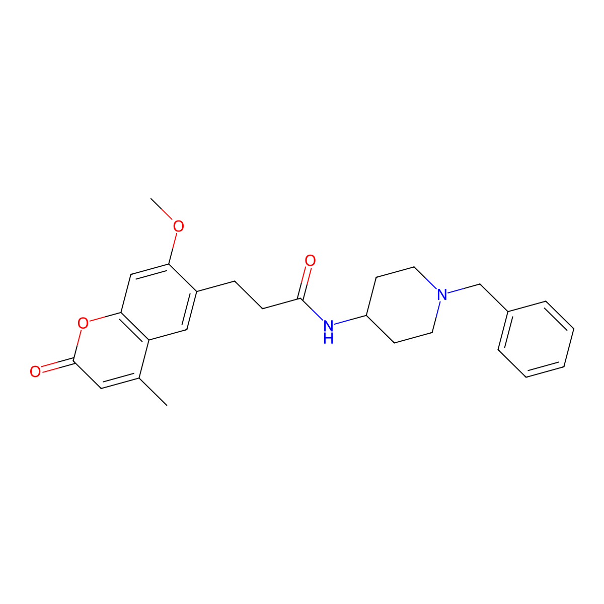 N-(1-benzylpiperidin-4-yl)-3-(7-methoxy-4-methyl-2-oxo-2H-chromen-6-yl)propanamide molecular structure, CAS 1282106-74-4