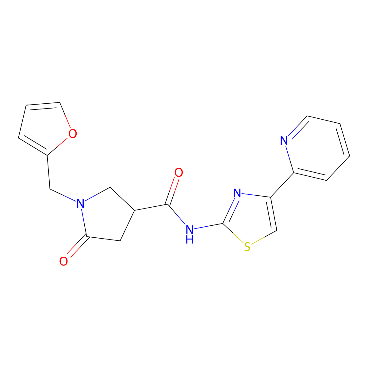 1-(furan-2-ylmethyl)-5-oxo-N-[(2Z)-4-(pyridin-2-yl)-1,3-thiazol-2(3H)-ylidene]pyrrolidine-3-carboxamide molecular structure, CAS 1282106-83-5